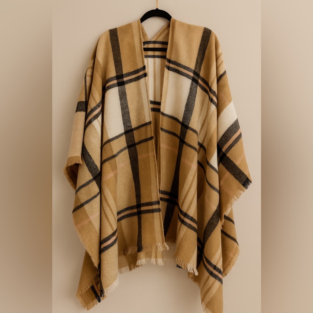 Old Navy Tan and Black Plaid Shawl